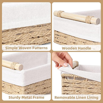 Toilet Paper Basket, 2 Packs Toilet Paper Storage Basket, Hand-Woven Wicker Bathroom Basket Organizer and Storage, Natural Water Hyacinth Slim Scalloped Basket Magazine Baskets