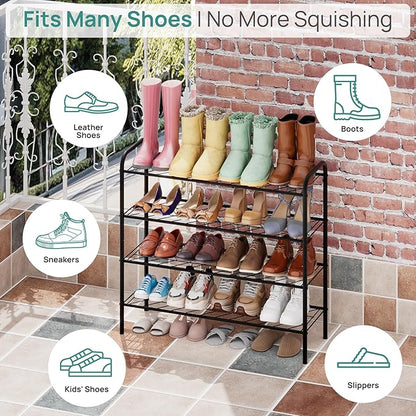 viewcare Shoe Rack for Closet, 4-Tier Long Shoe Rack for Entryway & Garage, Black Shoe Organizer Holds 12-16 Pairs, Sturdy Metal Construction