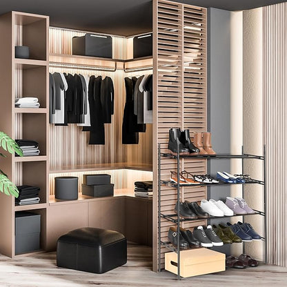 Simple Houseware Space-Saving 4-Tier Shoe Rack - Expandable & Stackable Metal Footwear Organizer for Entryway or Closet, Black