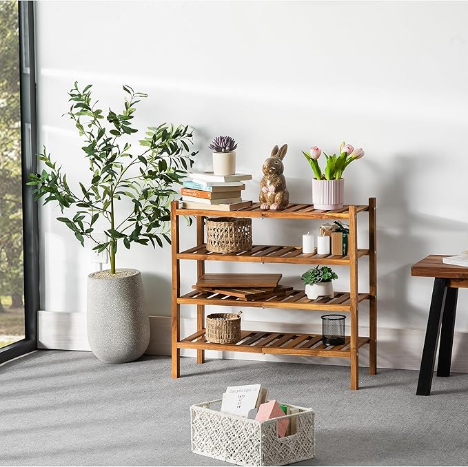 VICTORY RELAX Natural Acacia Wood 2-Tier Folding Shoe Rack – Space-Saving Wooden Shoe Organizer Shelf for Entryway, Hallway, Mudroom, or Closet – Compact Indoor Storage for Footwear & More