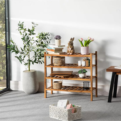 VICTORY RELAX Natural Acacia Wood 2-Tier Folding Shoe Rack – Space-Saving Wooden Shoe Organizer Shelf for Entryway, Hallway, Mudroom, or Closet – Compact Indoor Storage for Footwear & More
