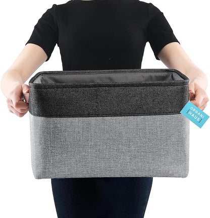 OrganiHaus 16x12.5in Canvas Storage Baskets 3 Pack | EXTRA LARGE Fabric Bins for Shelves | Linen Closet Organizer | Gray/Black