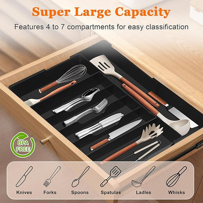 Spaclear Expandable Large Silverware Organizer - BPA-Free Food-Safe Utensil Drawer Organizer Adjustable Kitchen Drawer Organizer Flatware Cutlery Tray, Classified Storage for Spoons Forks Knives