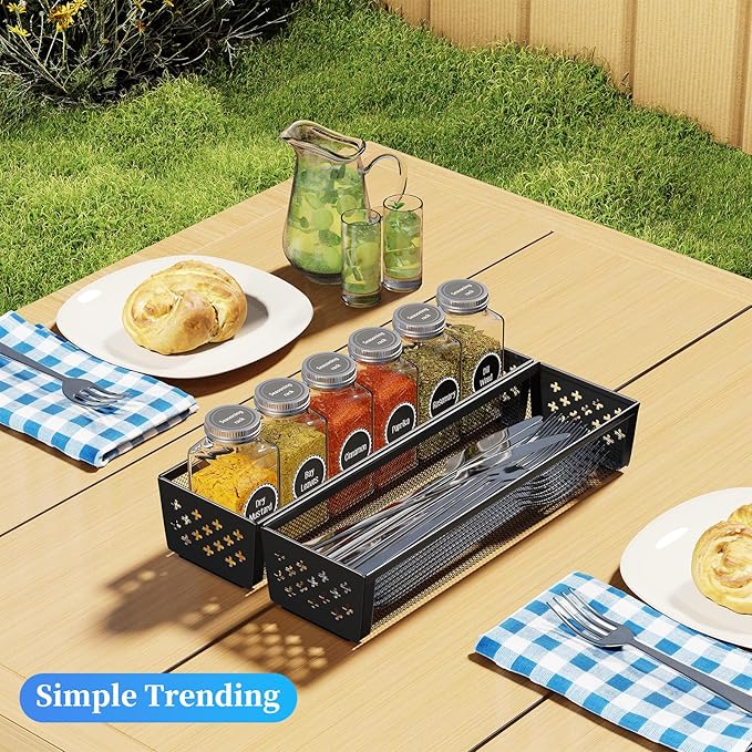 Simple Trending Silverware Drawer Organizer, 8 Pack Utensil Organizer for Kitchen Drawers, Metal Storage for Spoons Forks Knives (12.2 * 3.2 * 2.1 Inches, Black)