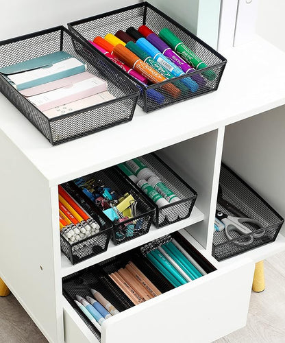 BYCY Silverware Drawer Organizer, Mesh Utensil Organizer for Kitchen Storage, Black Steel Metal Mesh Tray for Flatware Fork Spoon Knife (9x6-4P-Black)
