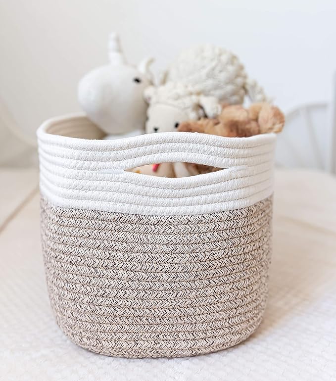Brown Cotton Rope Basket for Shelf Storage - 15"×10"×9½" - Woven Decorative Basket for Organizing - Closet, Nursery, Bedroom - Toys, Books, Towels, Clothes