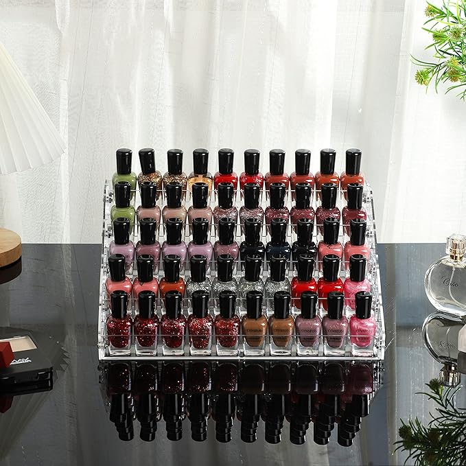 Cq acrylic Clear Nail Polish Organizers And Storage,5 Layer Nail Polish Rack Tabletop Display Stand Holds Up to 45 Bottles, Acrylic 5 Tier Essential Oils Holder For Professional Nail Salon