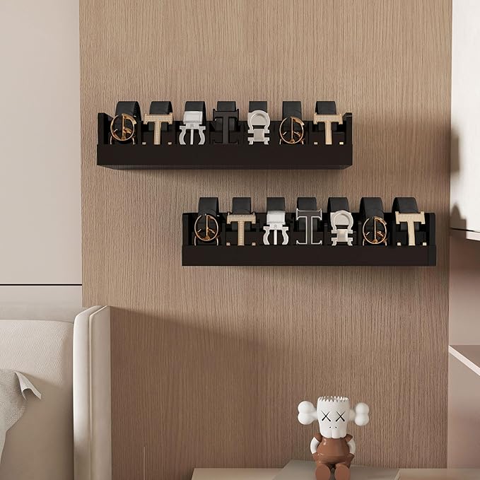 Belt Storage Organizer Box - 7 Grids Bamboo Belt Organizer for Closet | Wooden Belt Tie Hanger Racks for Men Women Drawer | Belt Display Holder Wall Mount with 2 Pcs Tie Clip (Black)