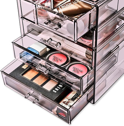 Sorbus Acrylic Makeup Organizer Set, 6-Drawer Vanity & Countertop Cosmetic Storage with Small & Wide Drawers, Purple Makeup Storage for Brushes, Lipsticks, Jewelry – Holiday Gift for Women & Teens