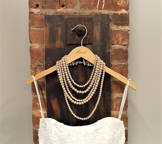 NAHANCO BG20017ENG Bridal Hanger Set, Natural Wood Hangers Engraved with (Bride and Groom), 17” (2 Piece Set)