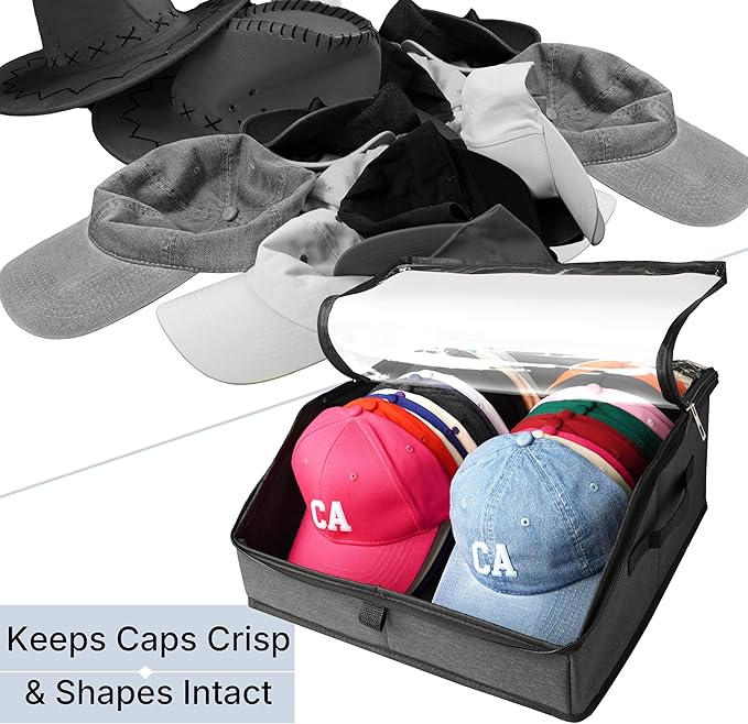 Hat Organizer for Baseball Caps, Hat Storage Holder Container for Closet Hold Up to 30 Caps with Clear Window, Hat Boxes for Home Storage (1Pcs Dark Gray