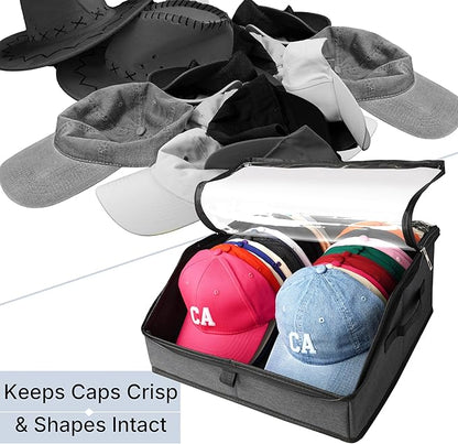 Hat Organizer for Baseball Caps, Hat Storage Holder Container for Closet Hold Up to 30 Caps with Clear Window, Hat Boxes for Home Storage (1Pcs Dark Gray