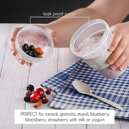 Crystalia 4 Pack 20 oz On The Go Yogurt Parfait Cups with Lids & Spoons, BPA FREE Reusable Yogurt Containers, Take and Go Yogurt Cup with Topping Cereal or Oatmeal Container, Colorful Set