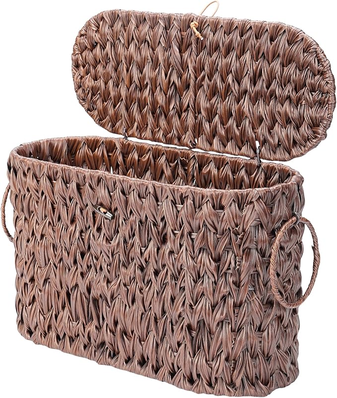 Coeusy Toilet Paper Basket with Lid, Wicker Basket for Bathroom Organizers and Storage, Holds Up to 6 Mega Rolls, Decorative Hand-Woven Rattan Bathroom Decor Accessories, Brown