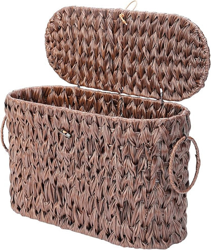 Coeusy Toilet Paper Basket with Lid, Wicker Basket for Bathroom Organizers and Storage, Holds Up to 6 Mega Rolls, Decorative Hand-Woven Rattan Bathroom Decor Accessories, Brown