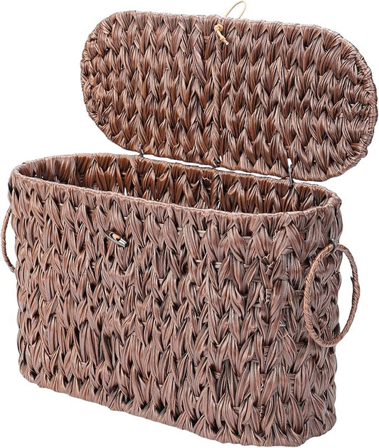 Coeusy Toilet Paper Basket with Lid, Wicker Basket for Bathroom Organizers and Storage, Holds Up to 6 Mega Rolls, Decorative Hand-Woven Rattan Bathroom Decor Accessories, Brown