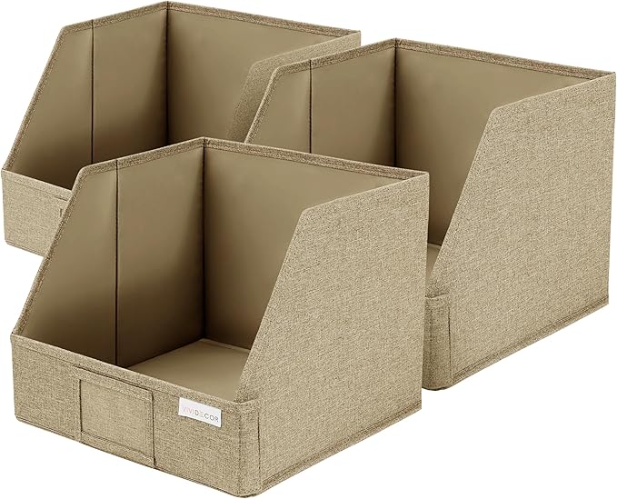 VIVIDECOR Open Front Storage Cubes 12x12x10 – Trapezoid Closet Shelf Bins, Easy Access Fabric Organizer for Clothes, Towels, Sweaters – Brown, 3 Pack