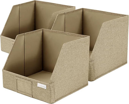 VIVIDECOR Open Front Storage Cubes 12x12x10 – Trapezoid Closet Shelf Bins, Easy Access Fabric Organizer for Clothes, Towels, Sweaters – Brown, 3 Pack