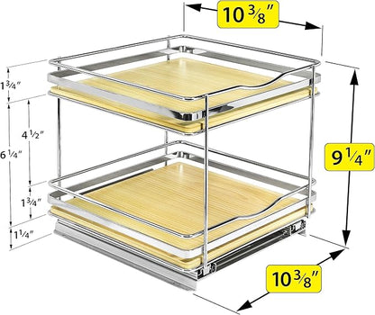 LYNK PROFESSIONAL® Élite™ Pull Out Spice Organization for Cabinets - 10-3/8 inch Wide – Spice Rack for Inside Cabinets – Wood/Chrome - Sliding Spice Rack Organizer for cabinet – Spice Rack - 2 Tier