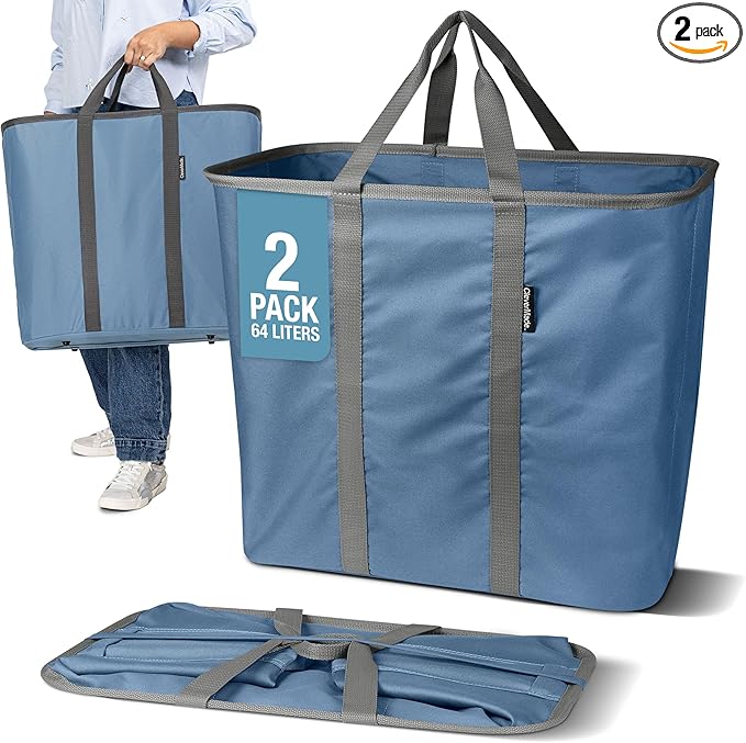 CleverMade Collapsible Laundry Caddy – Foldable Laundry Hamper & Tote, XXL 64L Pop-Up Laundry Basket with Handles, Space-Saving Laundry Organizer for Home, Dorm, Closet & Travel, 2 Pack - Denim Gray