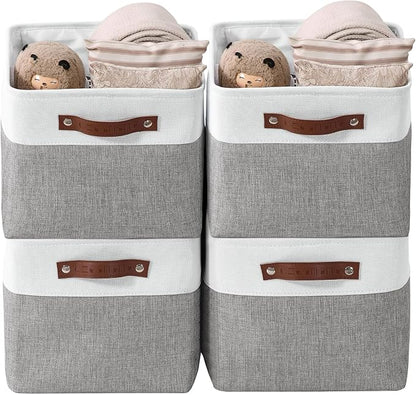 DECOMOMO Storage Bins, Extra Large Fabric Storage Baskets for Shelves, Decorative Linen Closet Organizer, 15.8 x 12.5 x 10 inches (Grey & White, 4 Pack)