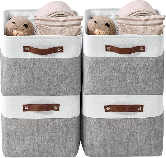 DECOMOMO Storage Bins, Extra Large Fabric Storage Baskets for Shelves, Decorative Linen Closet Organizer, 15.8 x 12.5 x 10 inches (Grey & White, 4 Pack)