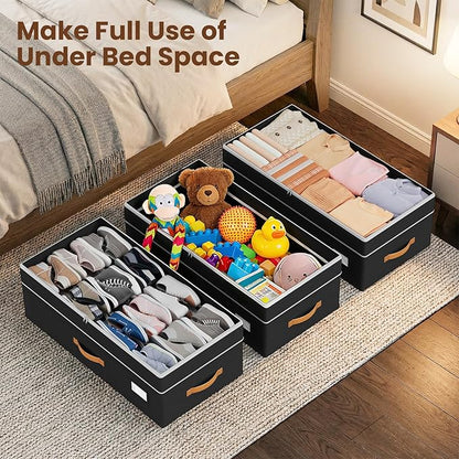 Budding Joy Under Bed Storage with Wheels 2Pack, 80L Height Adjustable Underbed Containers with Clear Lids, Rolling Under Bed Shoe Storage Organizer for Dorm Home Clothes, Blankets, Toys, Black