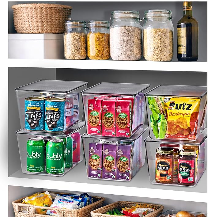 Sorbus Clear Storage Bins with Lids, 10 Pack Large Organization Bins with Handles – Clear Stackable Storage Containers for Storage, Pantry, Fridge, Cabinet, Closet & Kitchen Organization – BPA-Free