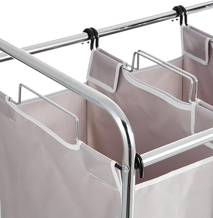 Amazon Basics 3-Bag Laundry Sorter with Removable Bags, Metal Frame, Washable, Locking Wheels, Gray