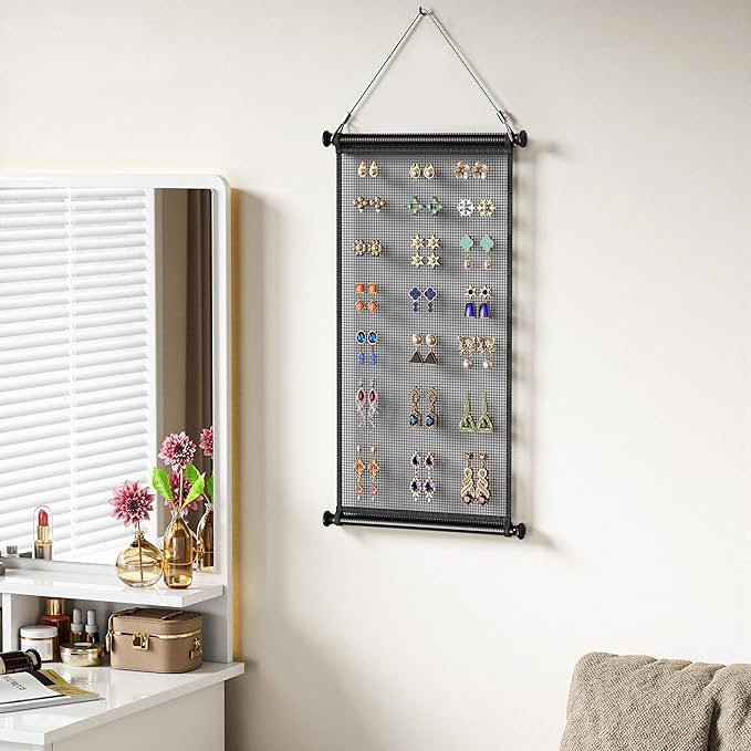 Hanging Earring Organizer & Holder - Wall Mount Earring Display Storage for Women, Holds Multiple Earring Types, 1 Pack, Black, for Bedroom&Living Room