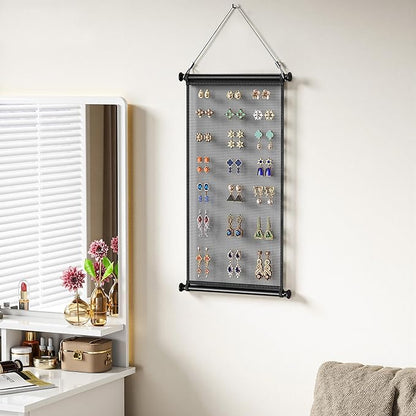 Hanging Earring Organizer & Holder - Wall Mount Earring Display Storage for Women, Holds Multiple Earring Types, 1 Pack, Black, for Bedroom&Living Room