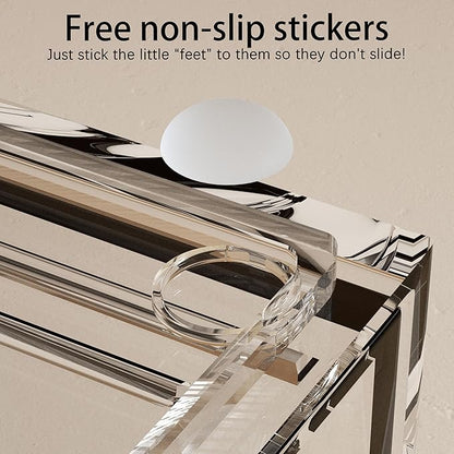 5 Pack Stackable Storage Drawers, Clear Plastic Organizer Bins with Pull-out Handle for Makeup, Ideal for Vanity, Bathroom, Undersink, Cabinet, Pantry Organization