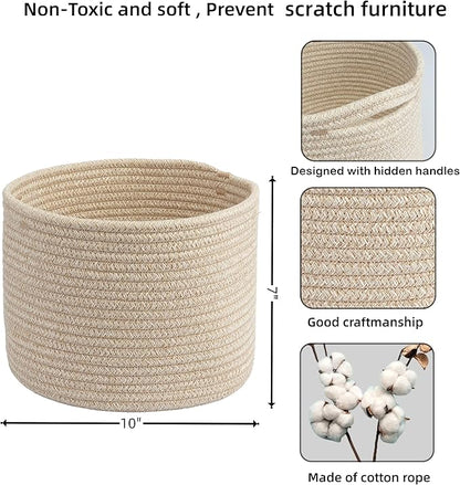 XUANGUO Woven Cotton Storage Baskets - 3-Pack Round Bins (10x10x7'') for Shelves, Closets & Bookcases | Durable Rope Organizers for Nursery, Baby, Toys, Easter & More (Oatmeal)