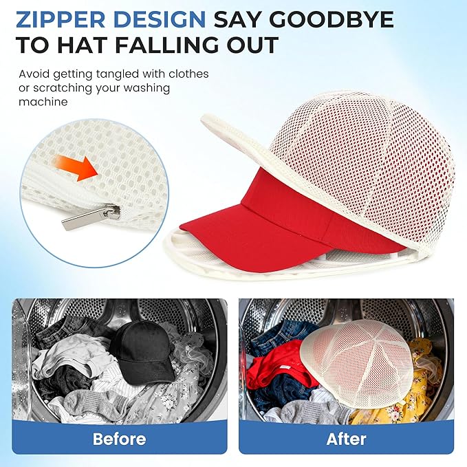 Hat Washer Cage for Baseball Caps, Hat Cleaner for Washing Machine & Dishwasher, Fits Adult & Kids Hats Baseball Cap Washing Cage, Cap Cleaner with Frame Cage and Mesh (1Pack White)