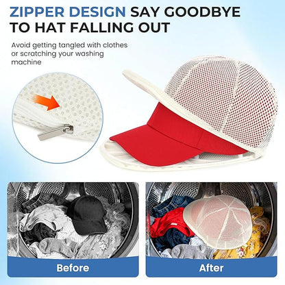 Hat Washer Cage for Baseball Caps, Hat Cleaner for Washing Machine & Dishwasher, Fits Adult & Kids Hats Baseball Cap Washing Cage, Cap Cleaner with Frame Cage and Mesh (1Pack White)