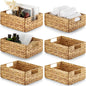 BLUEWEST Water Hyacinth Storage Baskets (Set of 6) – Woven Hyacinth Organizer with Carrying Handles, Laundry Basket for Organizing, Rattan Bin for Shelves
