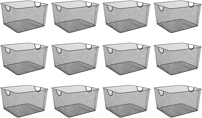 Ybm Home Household Wire Mesh Open Bin Shelf Storage Basket Organizer Black For Kitchen Pantry, Cabinet, Fruits, Vegetables, Pantry Items Toys 10” x 9” x 6”, 12-Pack, Black