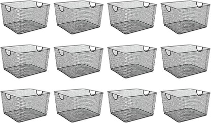 Ybm Home Household Wire Mesh Open Bin Shelf Storage Basket Organizer Black For Kitchen Pantry, Cabinet, Fruits, Vegetables, Pantry Items Toys 10” x 9” x 6”, 12-Pack, Black