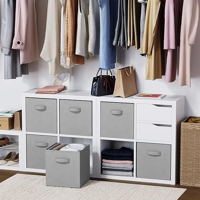 Storage Cubes Pack Of 8 - Standard Size Cube Storage Bin 10.5x10.5x11 With Dual Handles For Easy Carrying- Fabric Storage Bins Collapsible (Light Grey)