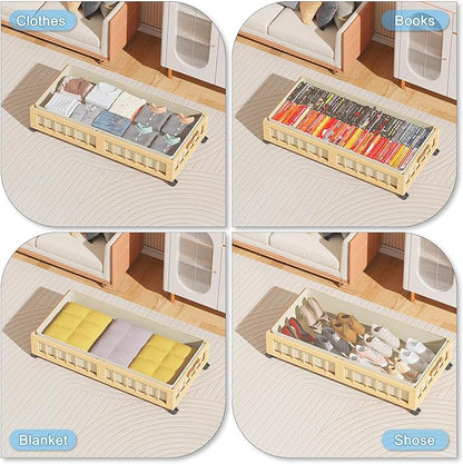efluky 2-Pack Bamboo Under Bed Storage with Wheels, Rolling UnderBed Storage Basket with Large Dust Bag, Under Bed Storage Containers for Bedroom, Dorm and Basement, Nature