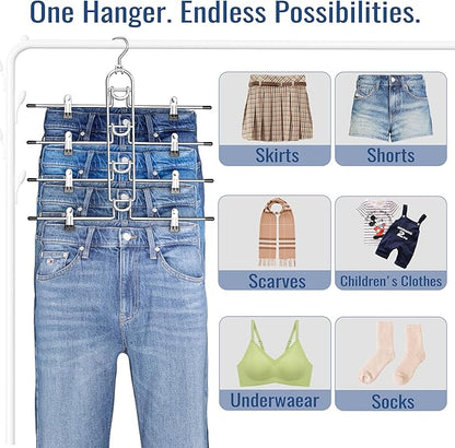Pants Hangers With Clips, Newly Upgraded Detachable Space Saving Hangers for Skirts, Shorts & Trousers with Non slip clip,Heavy Duty Skirt Hangers - Hanging Closet Organizer And Storage,Patent Pending