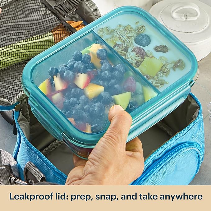 Pyrex Glass MealBox (5-Pack, 4 Cup) Divided Compartments with Locking Lids, For Meal Prepping and Portioning, BPA Free Microwave Dishwasher Safe