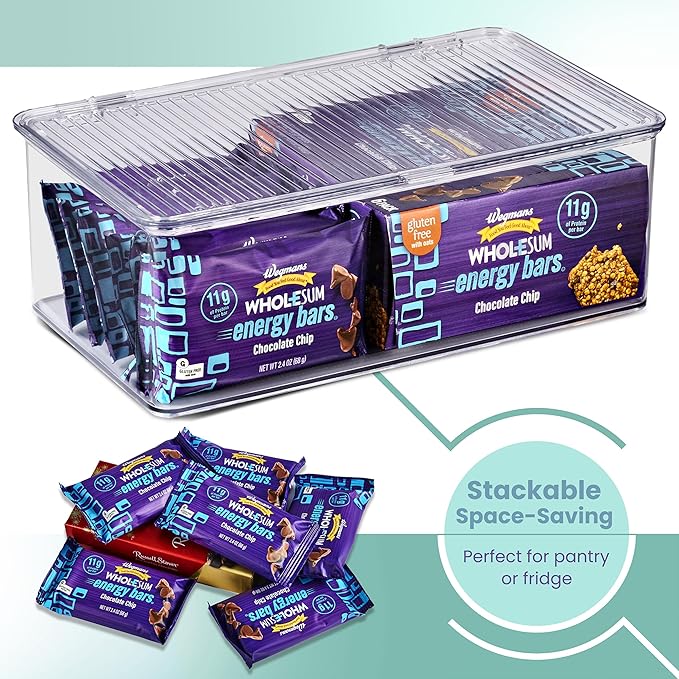 Sorbus Pantry Storage Organizer with Lids- Clear Plastic Refrigerator Organizer Bins- Multi Purpose & Versatile Stackable Cabinet Organizers- Cosmetics, Laundry, Office Supplies Food Organizer- 2 Pack