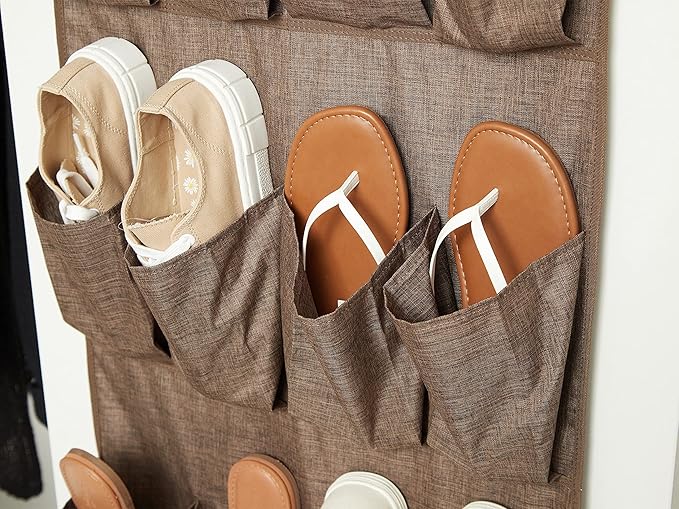 Covermates Over the Door Shoe Organizer - Heavy Duty Material, Stainless Steel Hooks, Grommets - Closet Storage, Brown Heather