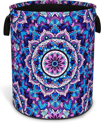 Mandala Laundry Basket Beautiful Flowers Foldable Oxford Cloth Funny Tote Bag Laundry Hamper Clothes Storage Bucket Organizer For Bathroom/Laundry Storage/Bedroom 17.7x13.7 Inch