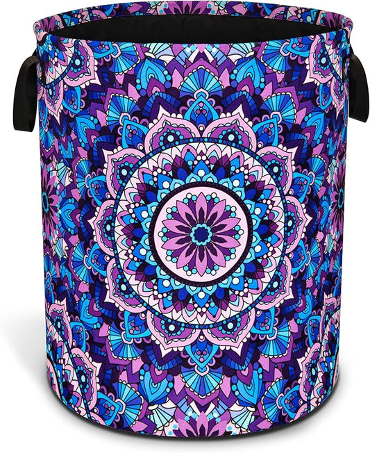 Mandala Laundry Basket Beautiful Flowers Foldable Oxford Cloth Funny Tote Bag Laundry Hamper Clothes Storage Bucket Organizer For Bathroom/Laundry Storage/Bedroom 17.7x13.7 Inch