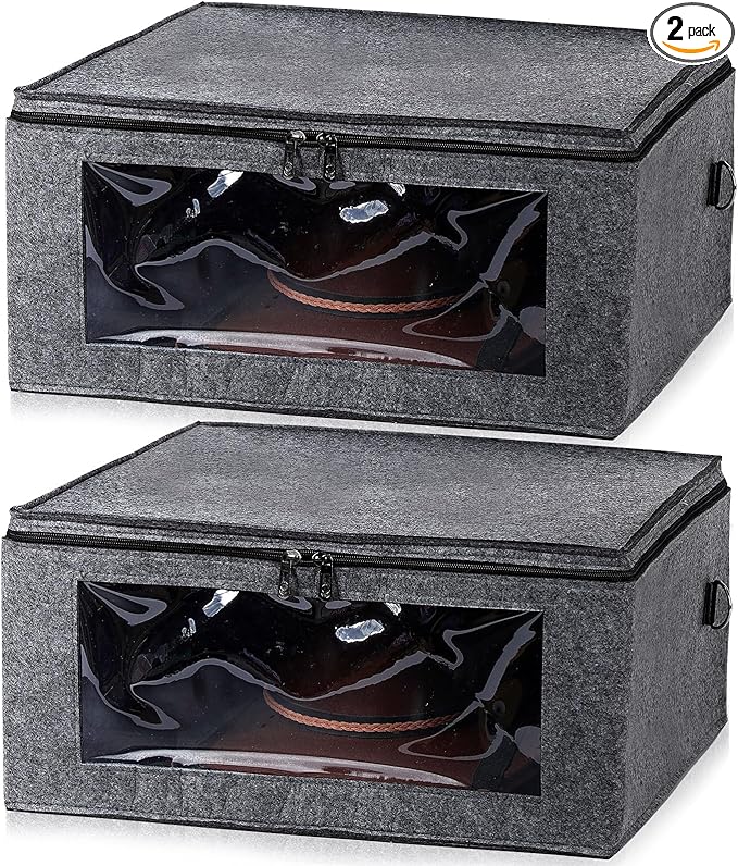 Suzile 2 Pack Hat Storage Box - Foldable Travel Case, Stackable Organizer Bag - Large Capacity - Medium Gray