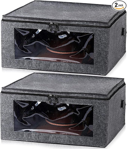 Suzile 2 Pack Hat Storage Box - Foldable Travel Case, Stackable Organizer Bag - Large Capacity - Medium Gray