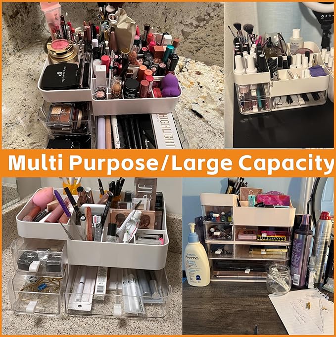 Pink Makeup Countertop Organizer,Large Capacity Make up Organizers for Vanity with 6 Drawer,Plastic Bathroom Skincare Organizers for Eyeshadow,Brush,Palettes,Perfume,Beauty Products,Skin Care Storage