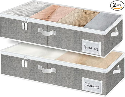 StorageWorks Large Under Bed Storage Containers with Handles and Label Holder, 2 Pack Ultra-thick Fabric Underbed Bins, Closet Organizer for Clothes, Blankets, Sweater